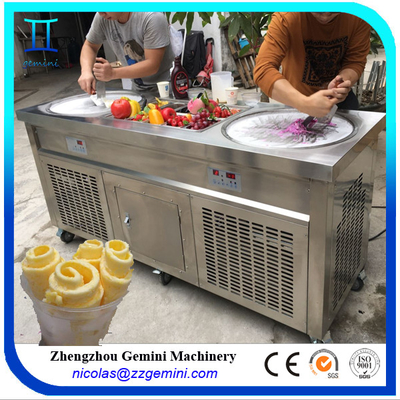 Temperature Setting And Control 50cm Round Double Pans With 10 Cooling Barrels / Tanks Thai Fried Ice Cream Machine