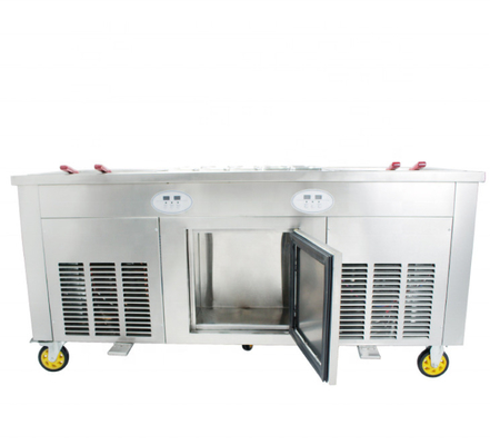 Setting and temperature control defrost by pedal rooled plate Thailand 2 pans with 10 cooling ice cream machine 45 cm double tanks fried pan