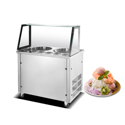 2019 Hot Selling Commercial Ice Cream Shop Stainless Steel Double And Single Flat Pan Roll Fry Ice Cream Thai Fried Ice Cream Machine